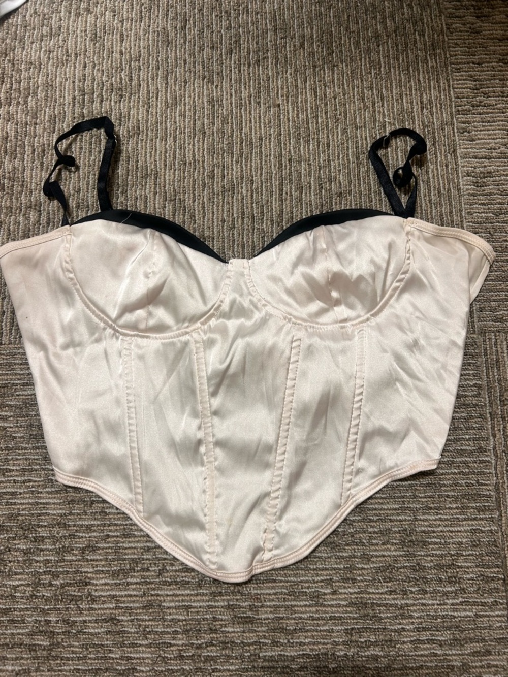 Women's Satin Longline Bustier Corset Top - Pastel Pink with Black Trim